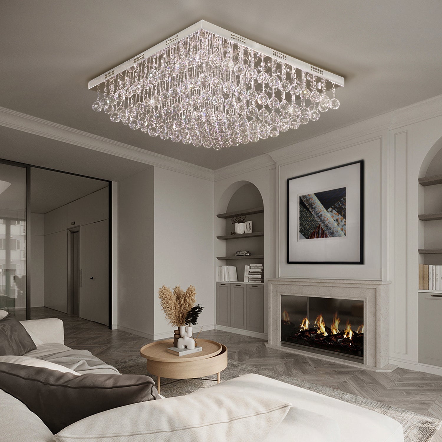 Modern Square Raindrop K9 Crystal Chandelier - Living Room Ceiling Light