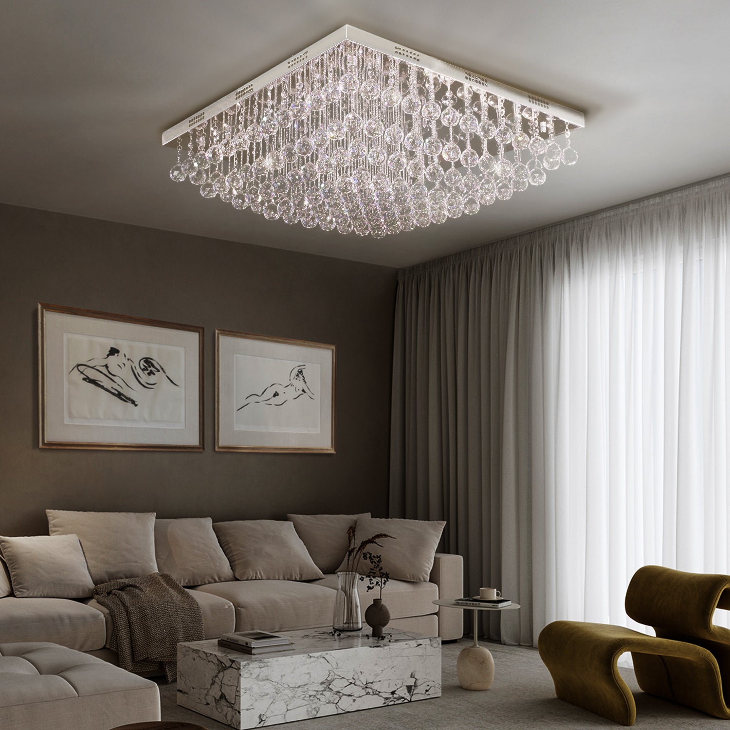 Modern Square Raindrop K9 Crystal Chandelier - Living Room Ceiling Light