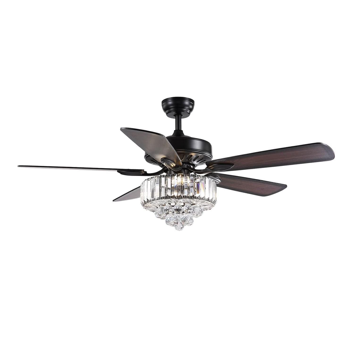 5 - Blade Black Clear Crystal Ceiling Fan with Remote Control for Living Room