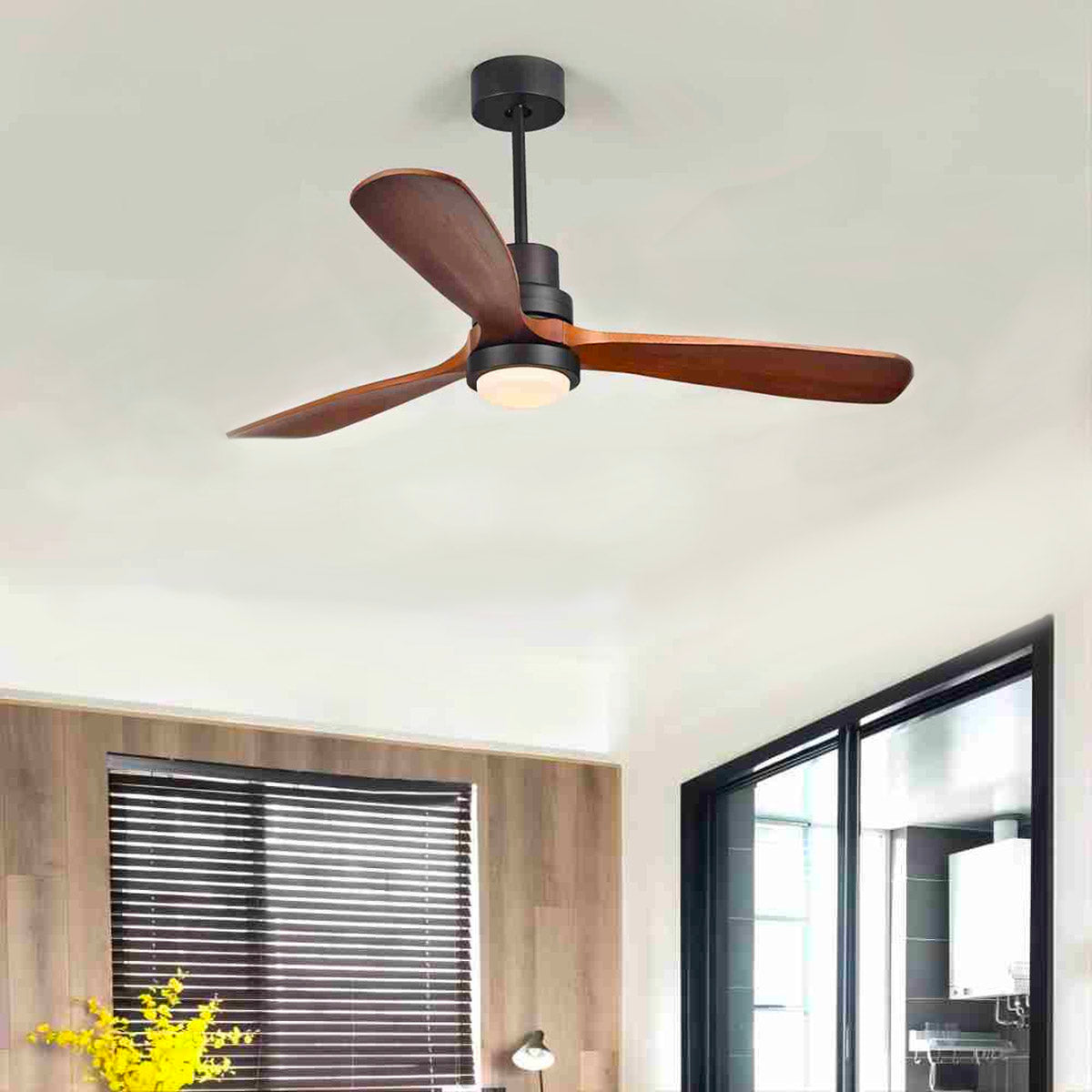 Wood Frequency Conversion Pendant Fan Light