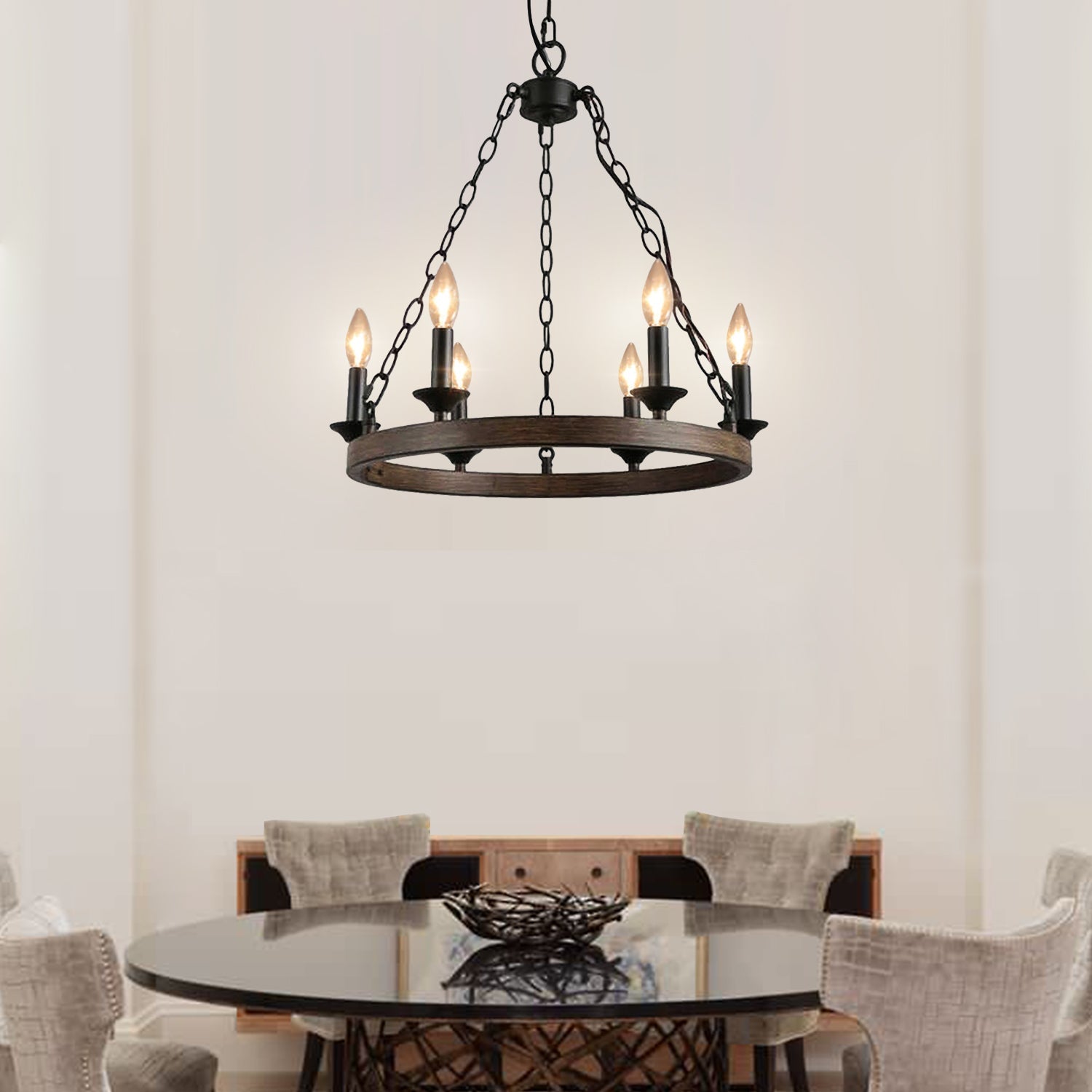 Candle Style Wagon Wheel Chandelier