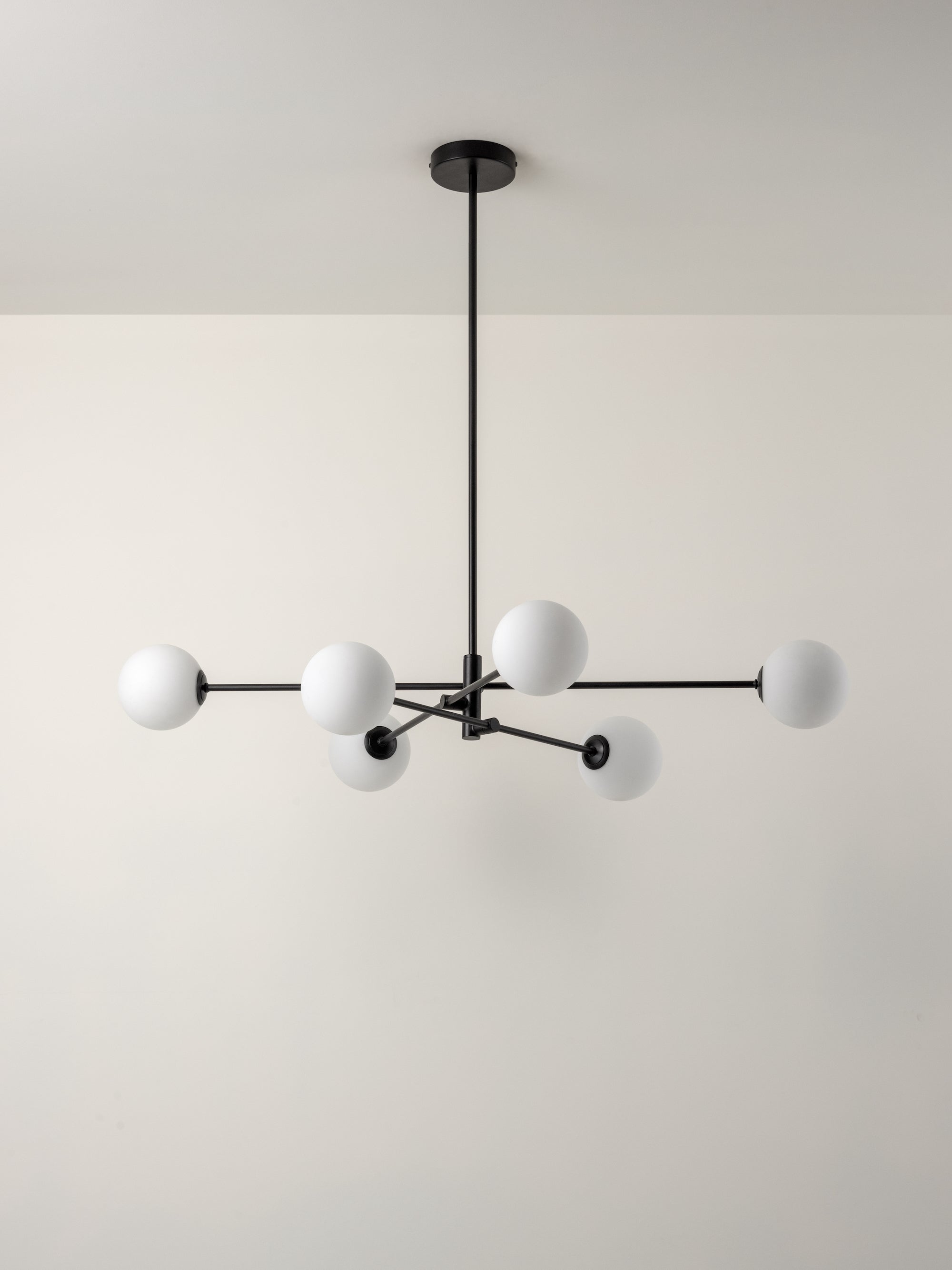 Chelso - 6 light matt black and opal pendant