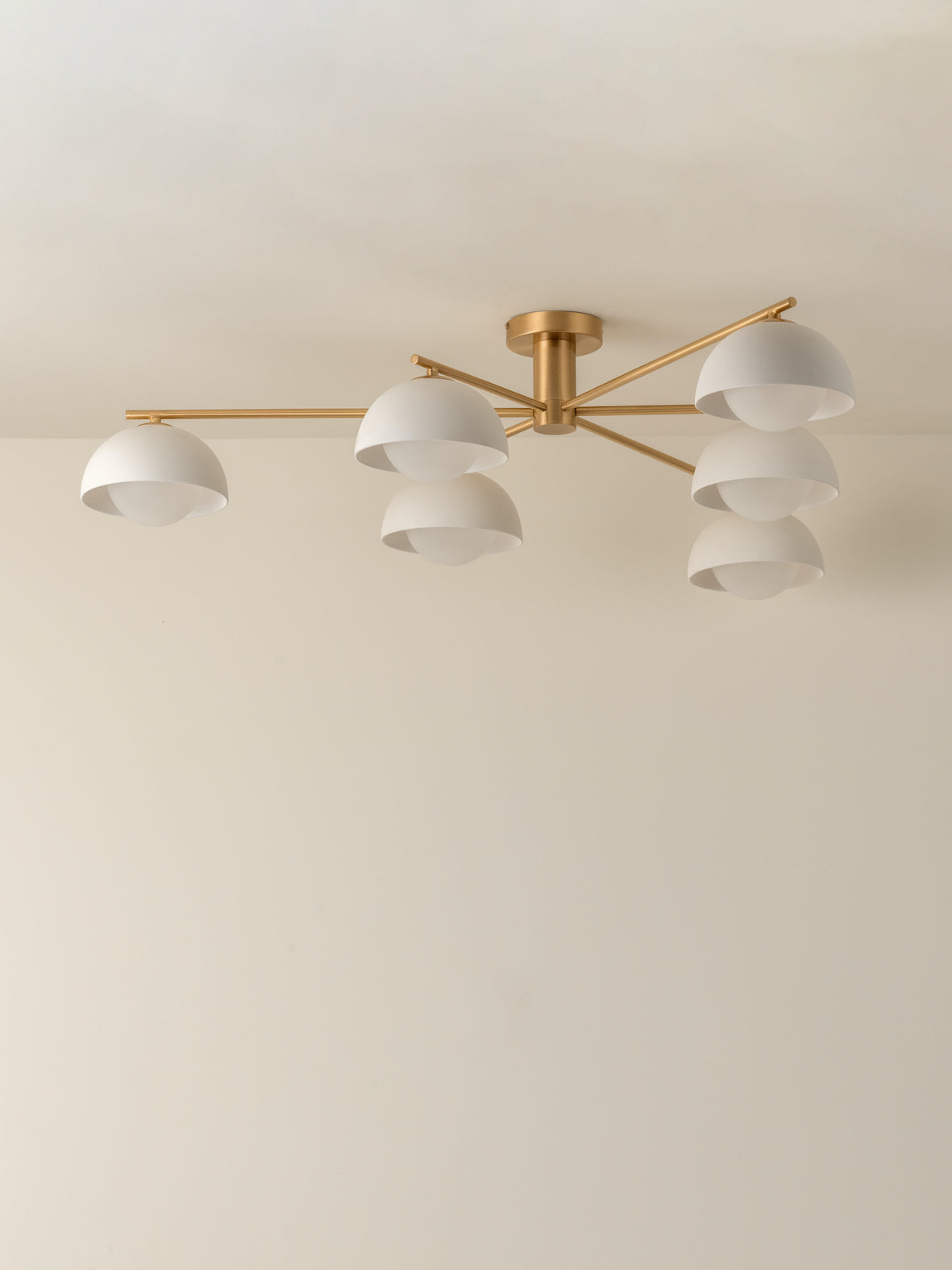 Porsa - 6 light brushed brass and warm white porcelain flush