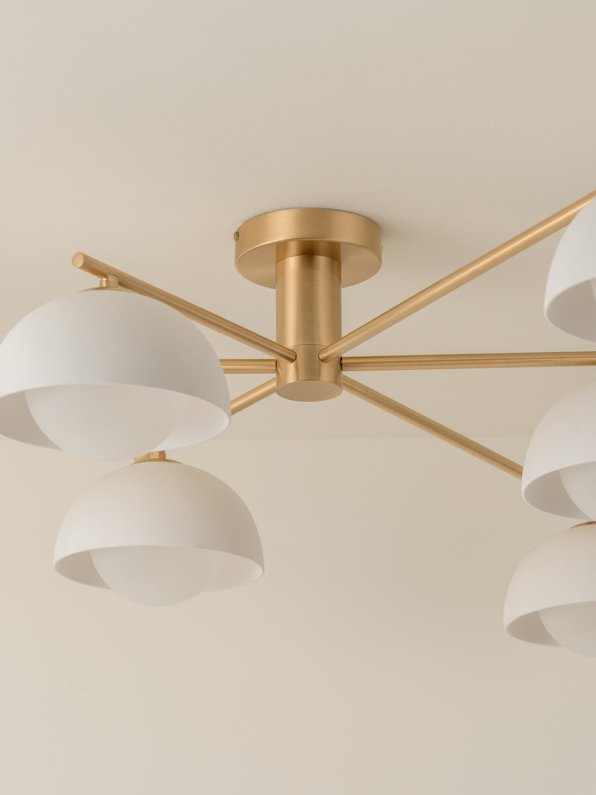 Porsa - 6 light brushed brass and warm white porcelain flush