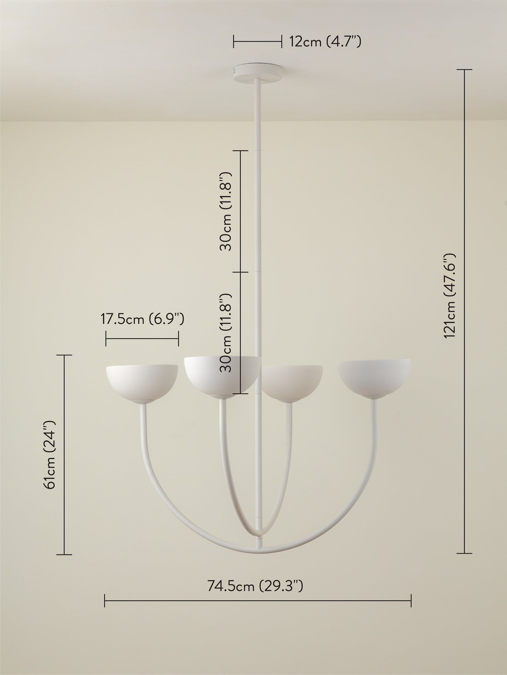 Ruzo - 4 light matt warm white and white porcelain ceiling pendant