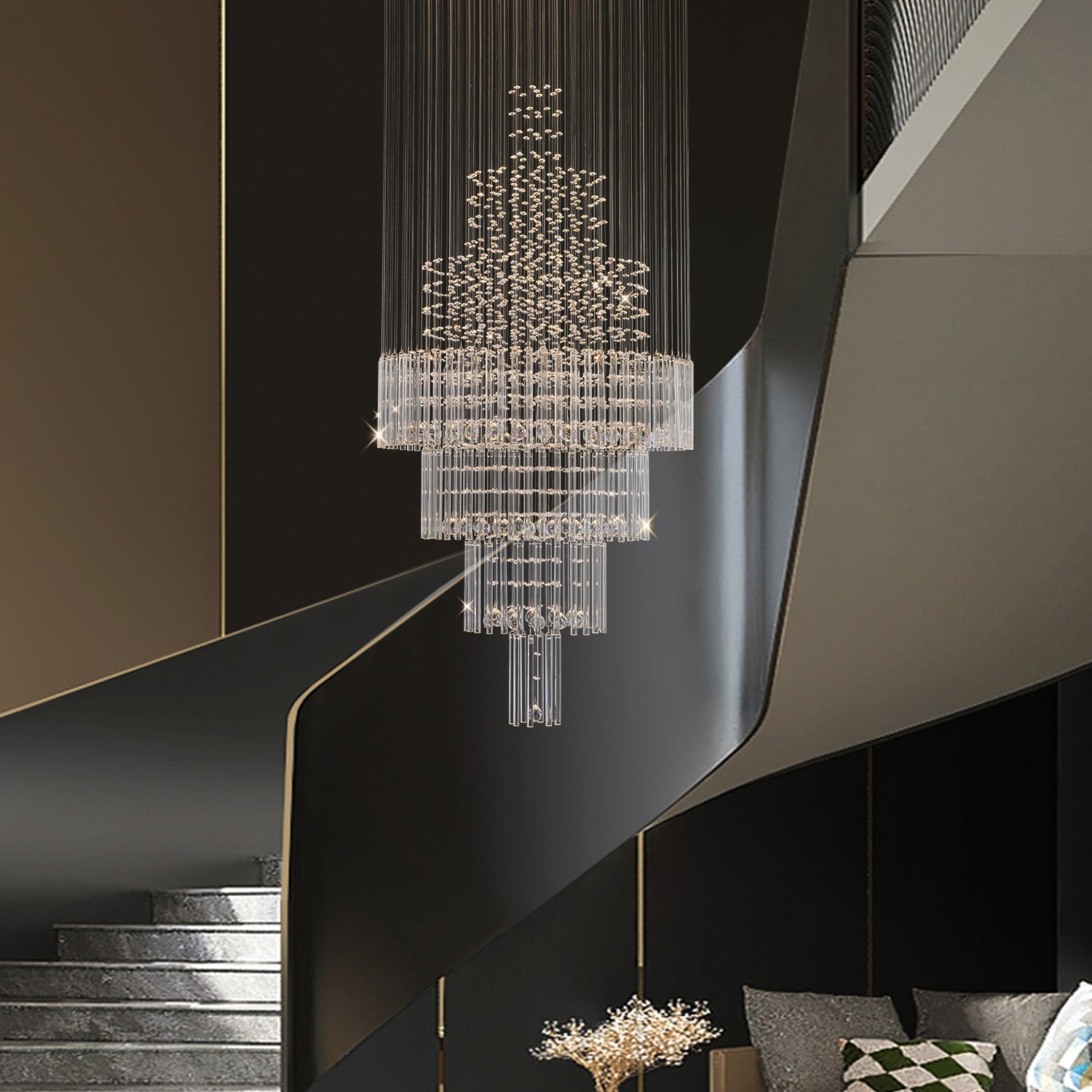 Floating Castle Raindrop Crystal Chandelier For Entryway - Double Layer