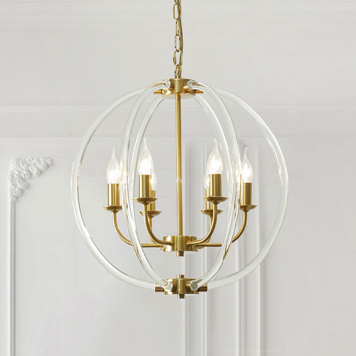 Glass Gold Orb Chandelier