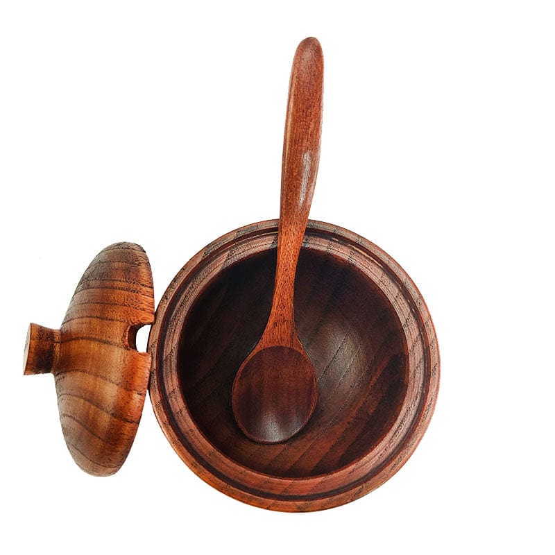 Wooden Kitchen Jar with Lid and Spoon