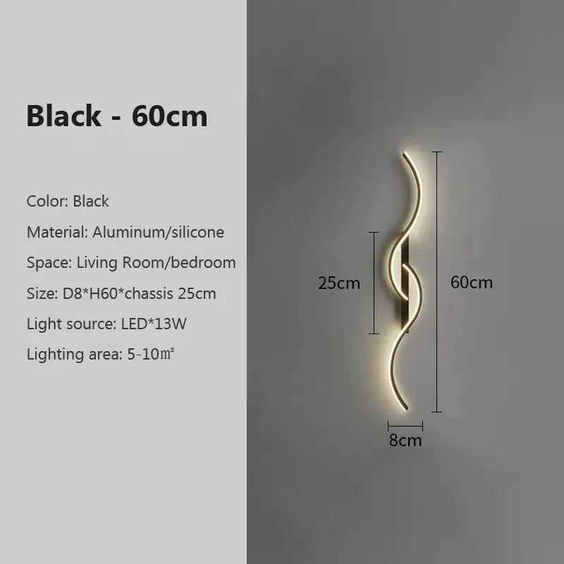 60cm Black Slim linear LED wall lamp