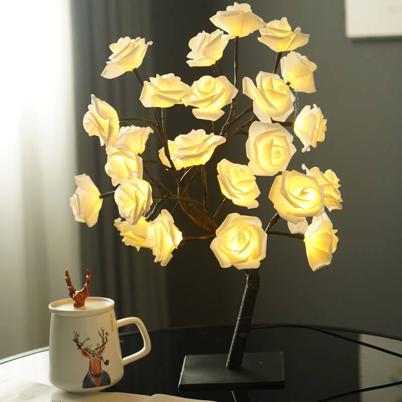 24 LED Light Simulation Rose Tree PVC Warm White USB Table Lamp