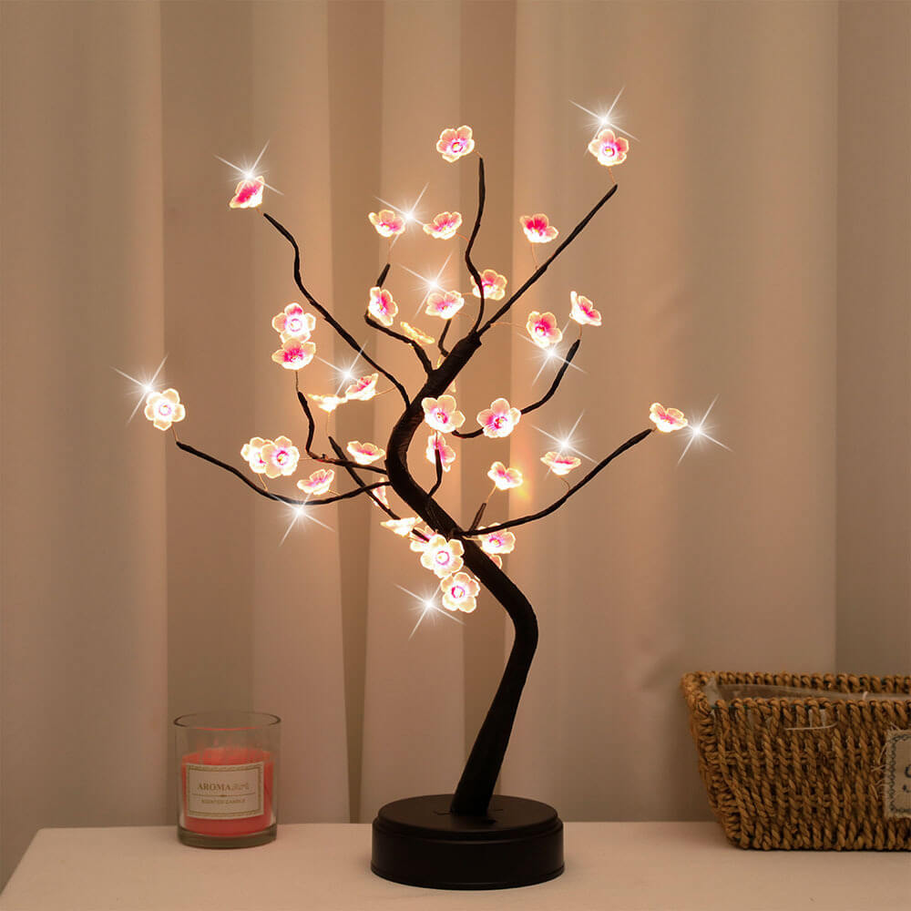 Bonsai Tree Light Plum Blossom LED Table Lamp With Remote