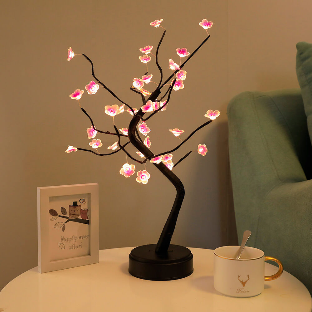 Bonsai Tree Light Plum Blossom LED Table Lamp With Remote