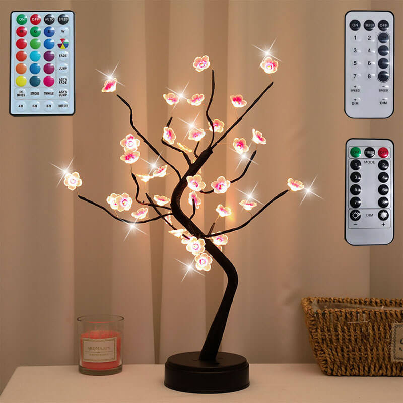 Bonsai Tree Light Plum Blossom LED Table Lamp With Remote