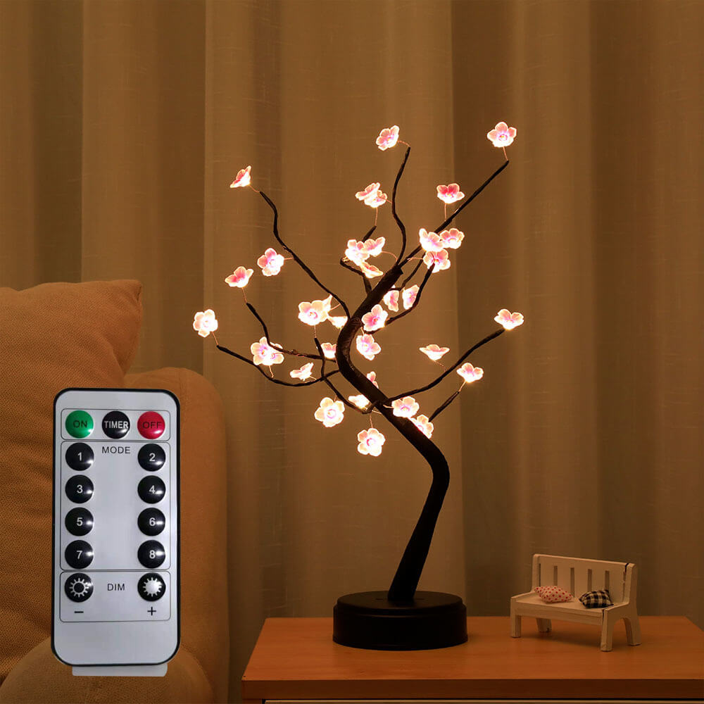 Bonsai Tree Light Plum Blossom LED Table Lamp With Remote