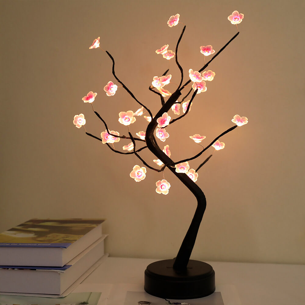 Bonsai Tree Light Plum Blossom LED Table Lamp With Remote