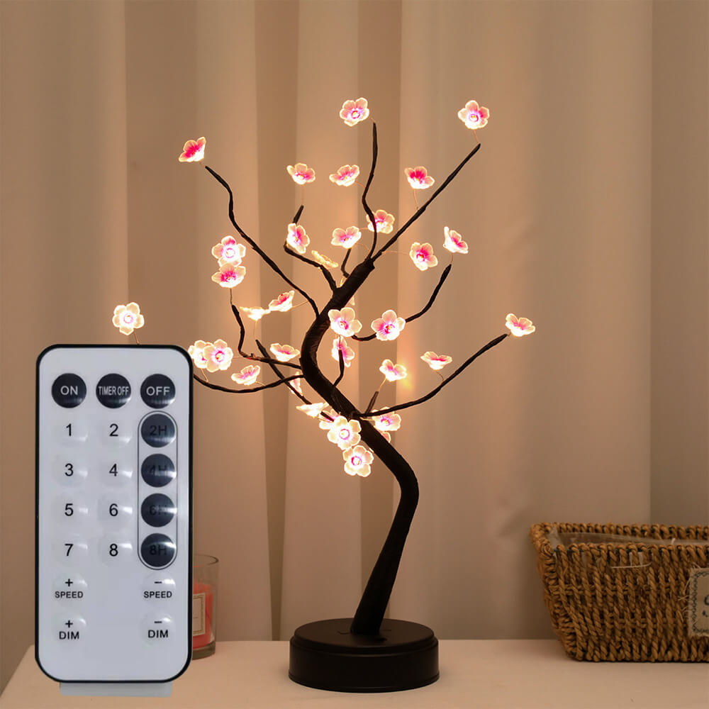 Bonsai Tree Light Plum Blossom LED Table Lamp With Remote