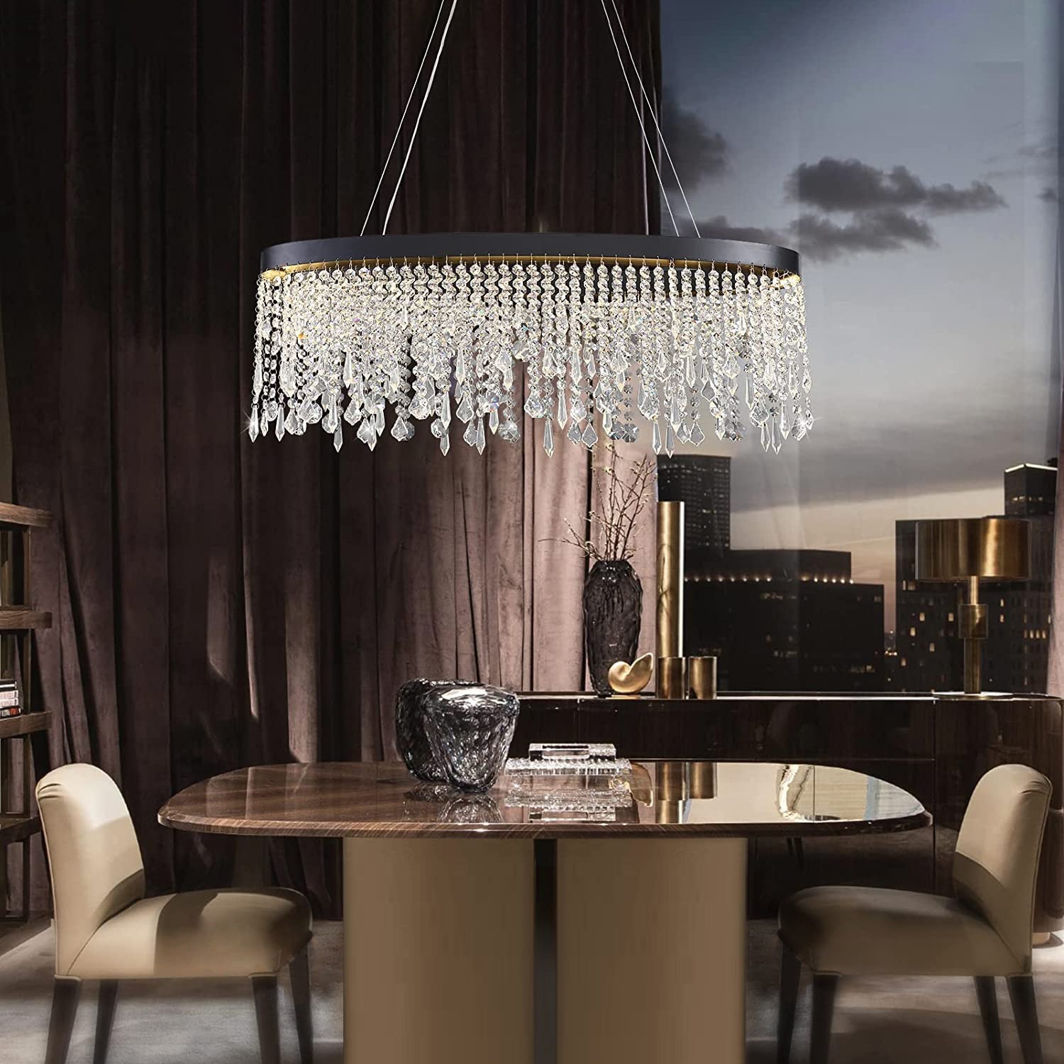 Oval Crystal Raindrop Chandelier