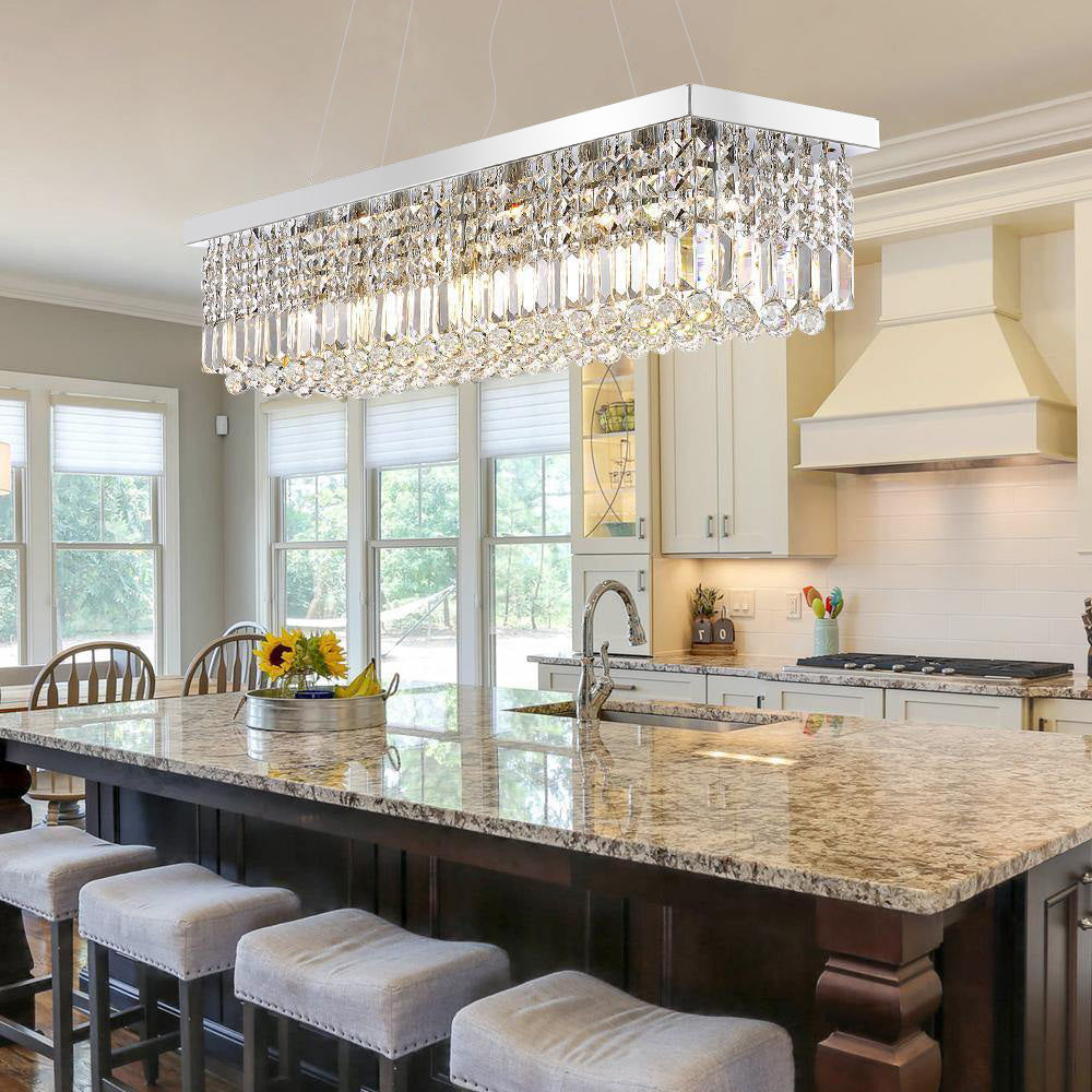 Rectangular Crystal Raindrop Chandelier Dining Room