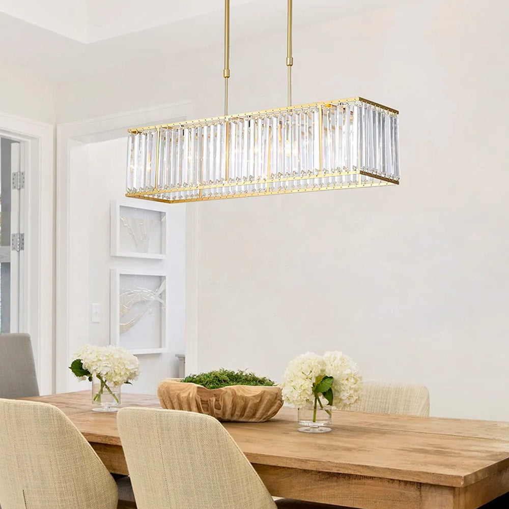 Rectangular Gold Frame Crystal Chandelier