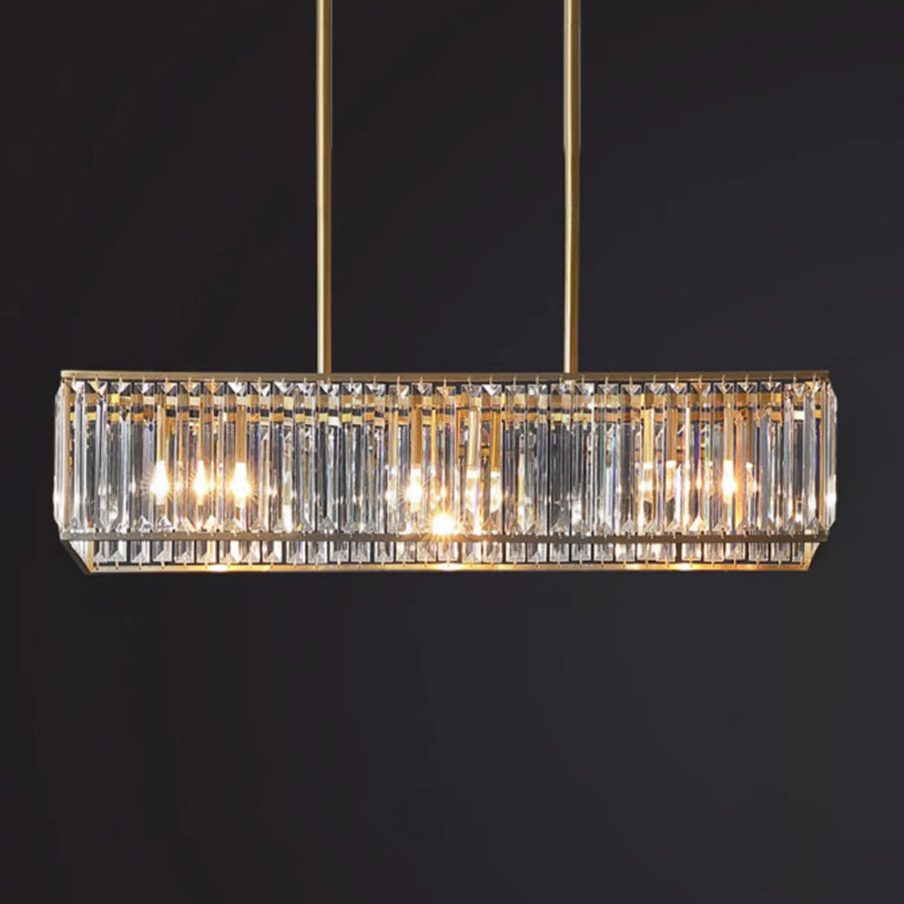 Rectangular Gold Frame Crystal Chandelier