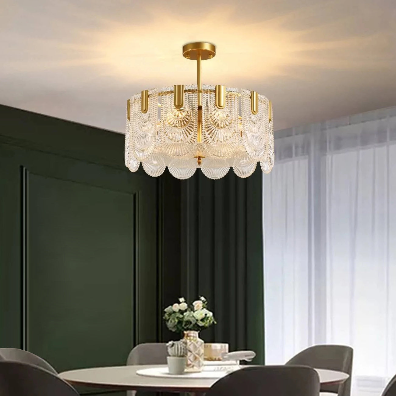 Round Shape Gold Glass Chandelier