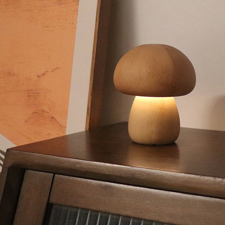 Contemporary Creative USB Mushroom Wooden LED Table Lamp