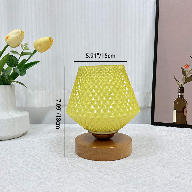 Contemporary Creative Wood Glass Ribbed Pattern 1-Light Table Lamp for Nightstand