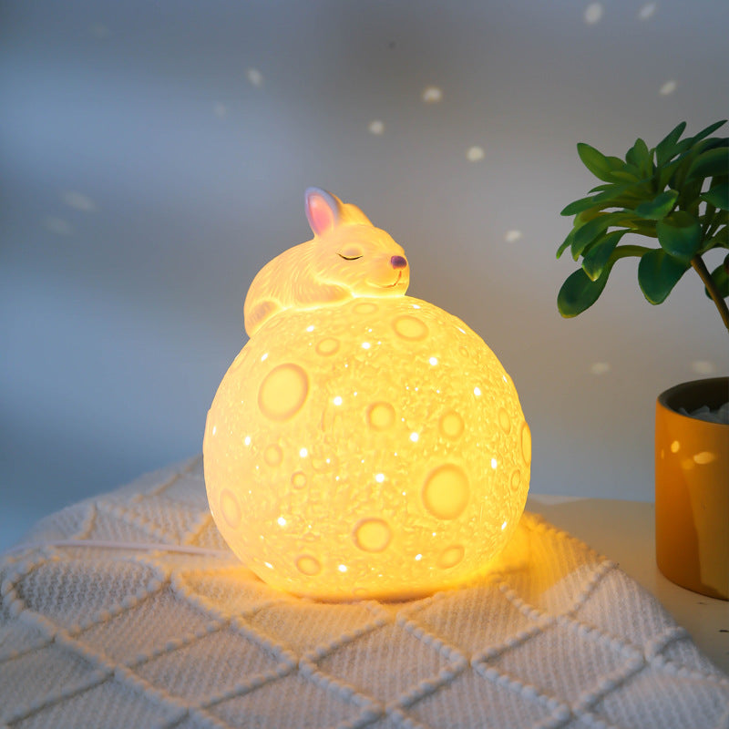 Contemporary Creative Luna Moon Astronaut Rabbit LED Table Lamp