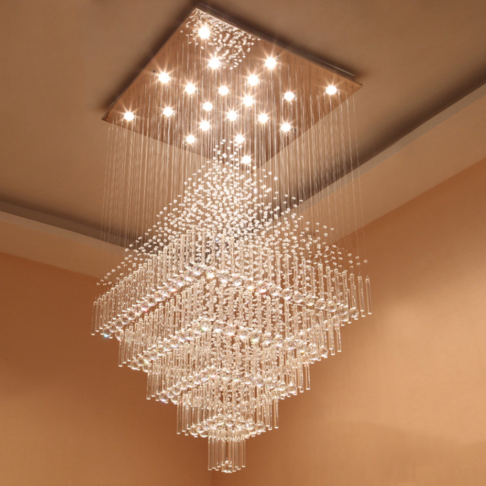 Square Floating Castle Raindrop Crystal Chandelier