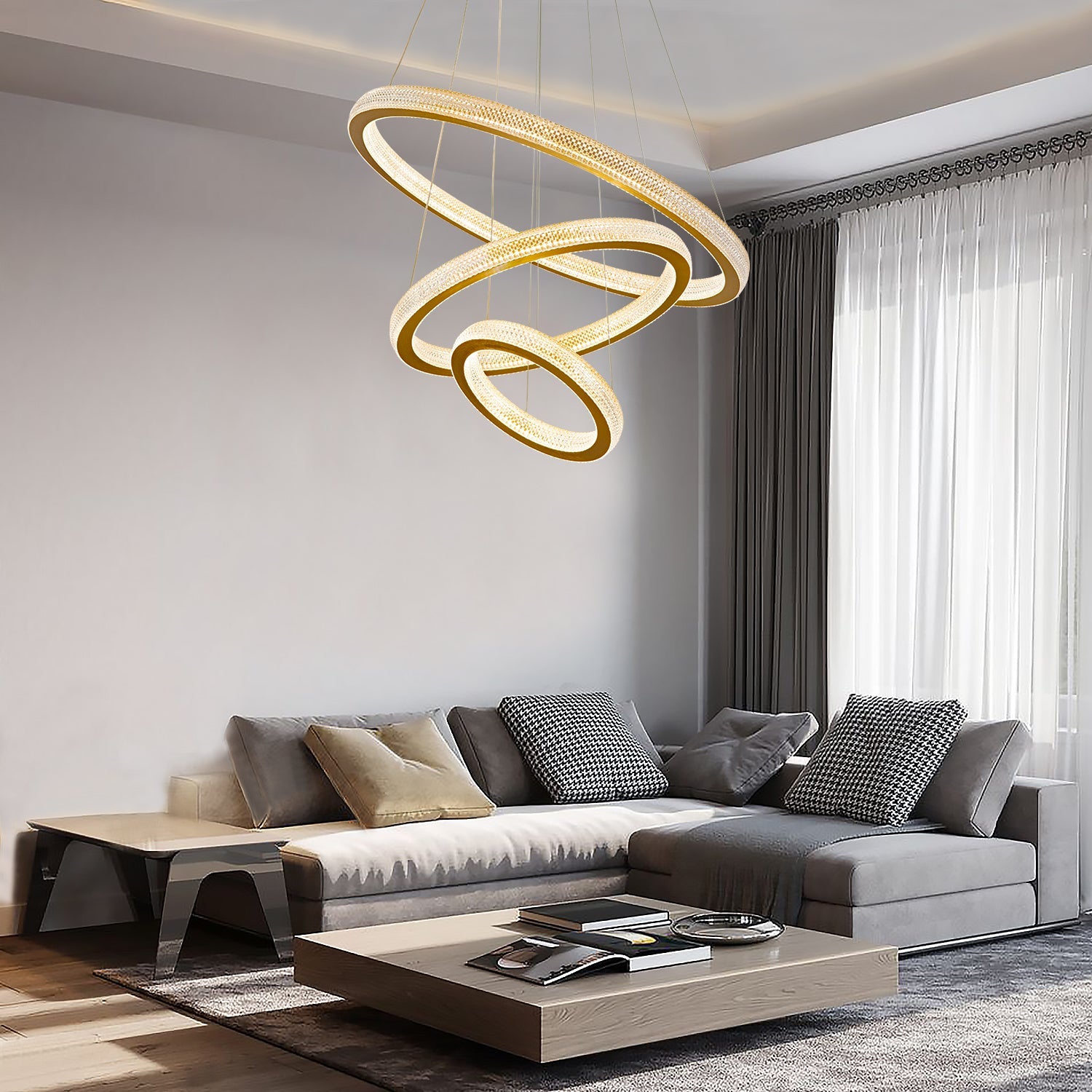 Three Rings Gold LED Chandelier