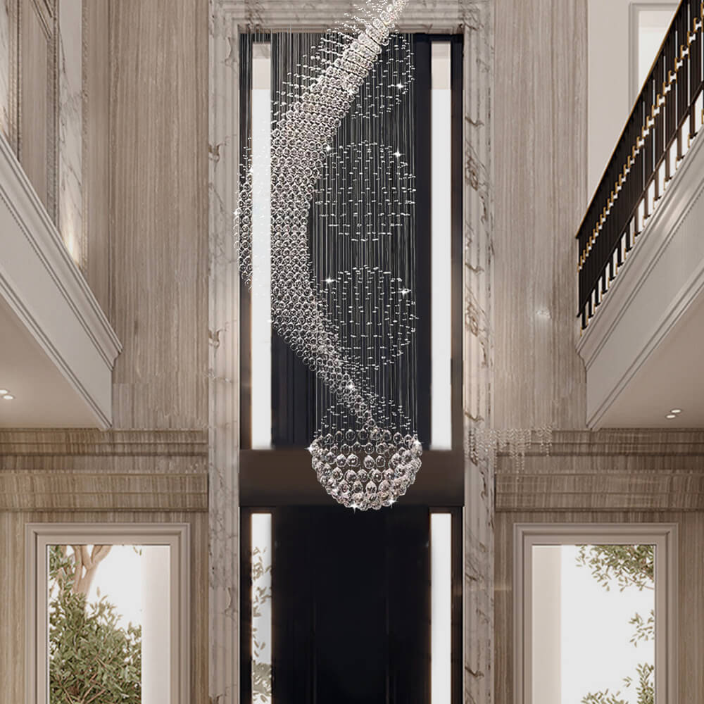 Wave Shaped Spiral Raindrop Crystal Chandelier