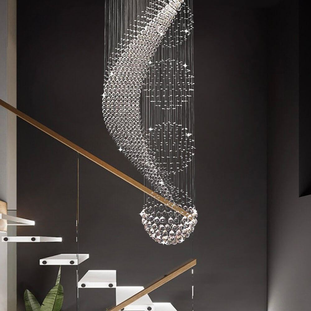 Wave Shaped Spiral Raindrop Crystal Chandelier