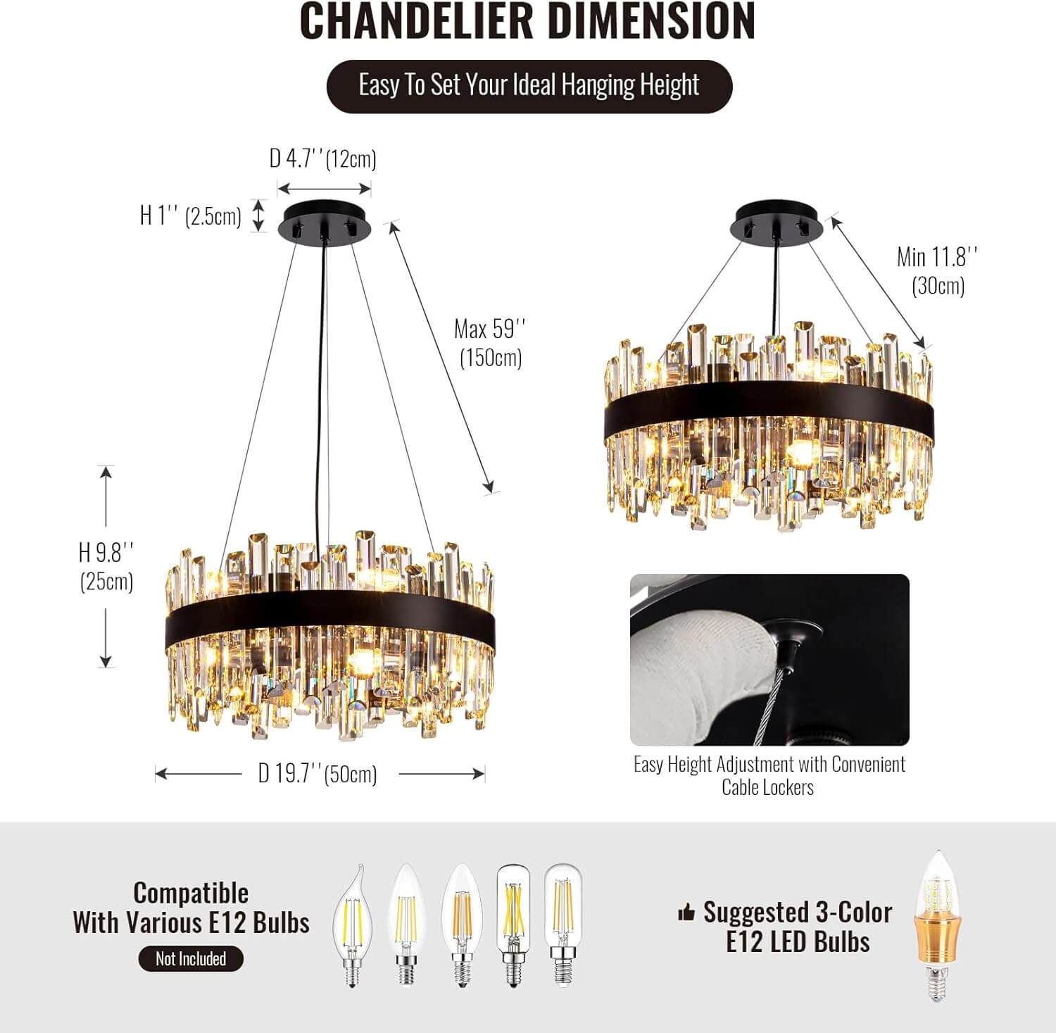 Aurum Modern Black Crystal Chandelier