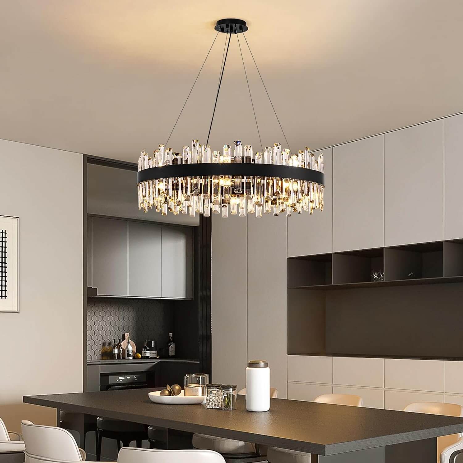 Aurum Modern Black Crystal Chandelier