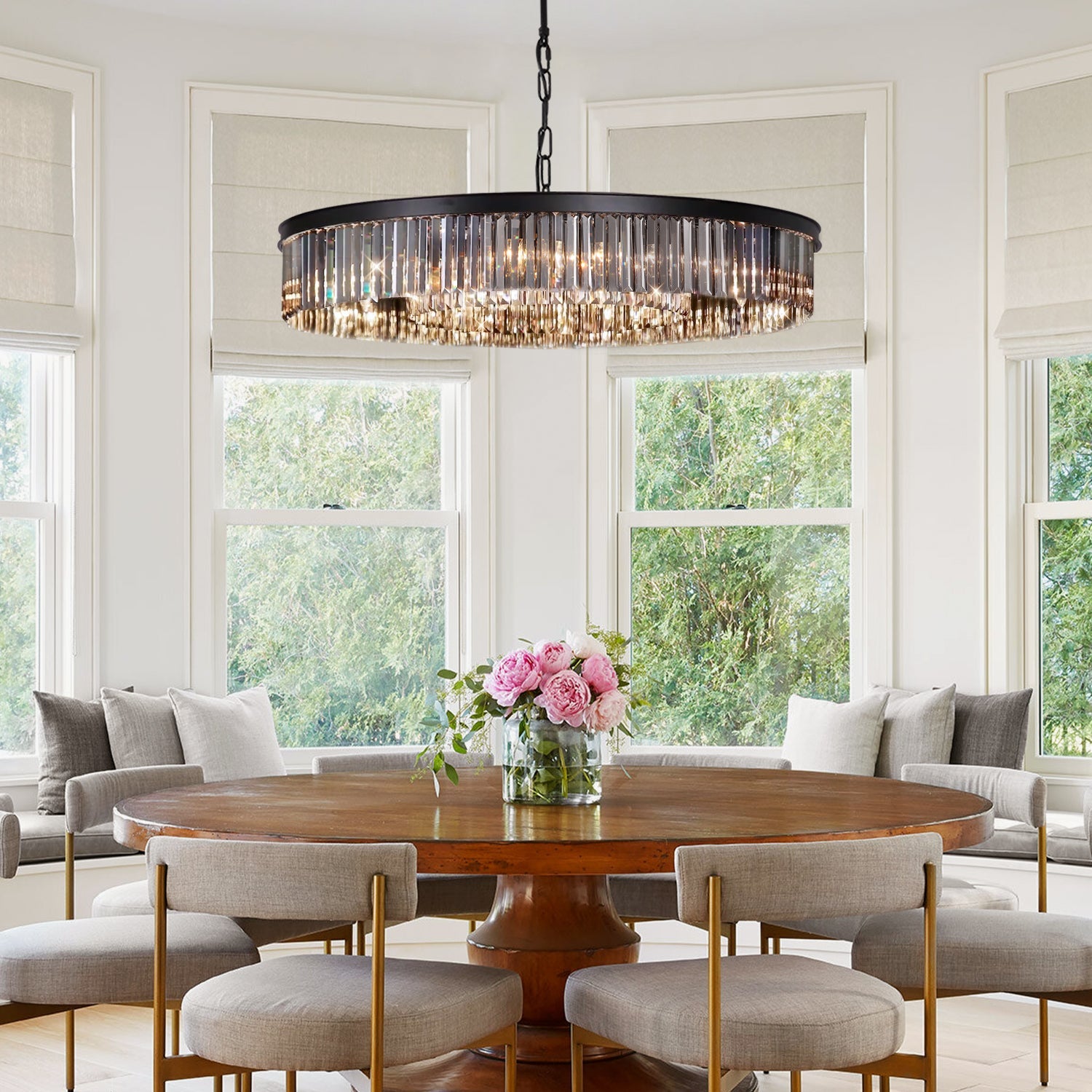 Black Crystal Chandelier - Round Design Pendant Light