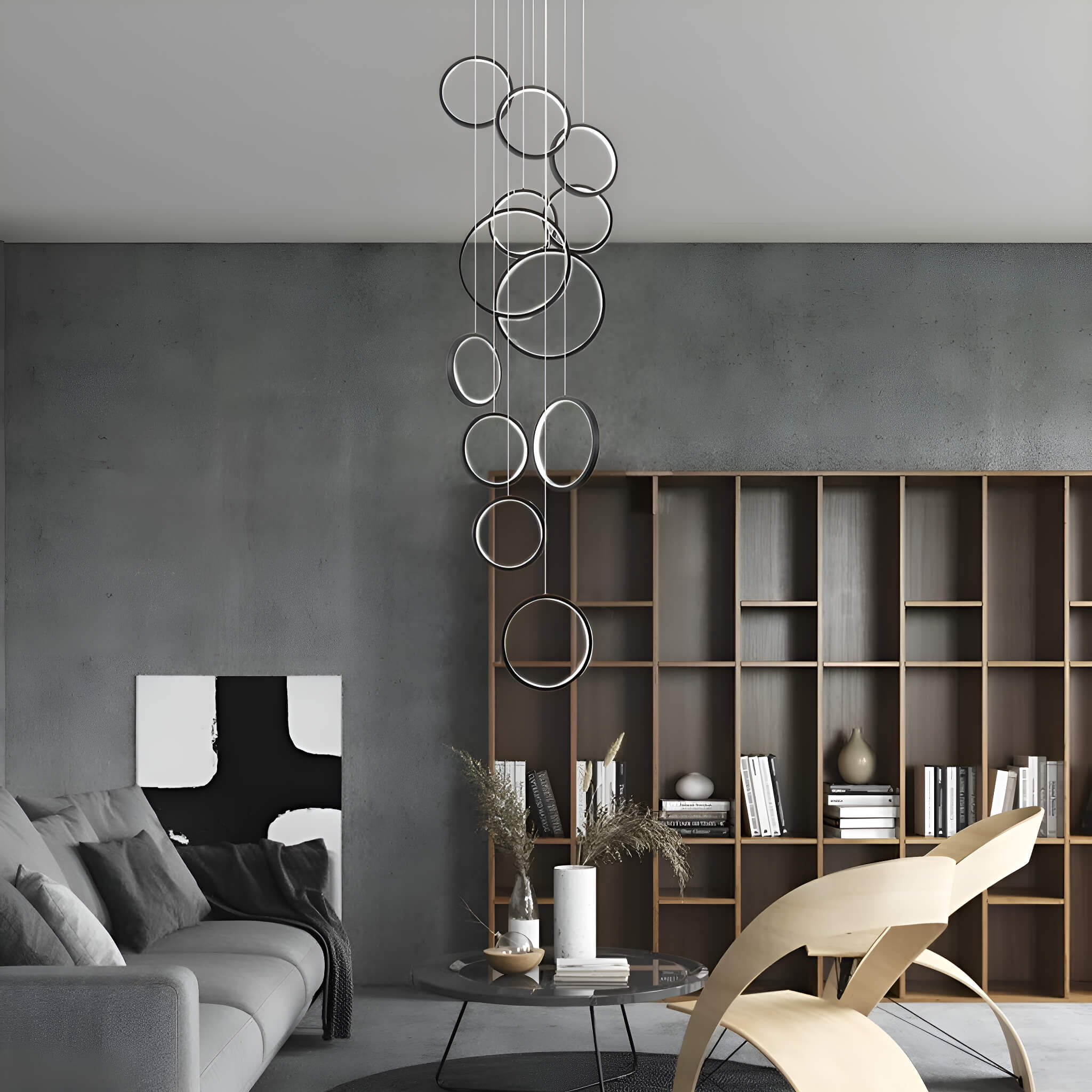 Black Rings LED Light for Modern Minimalist Foyer