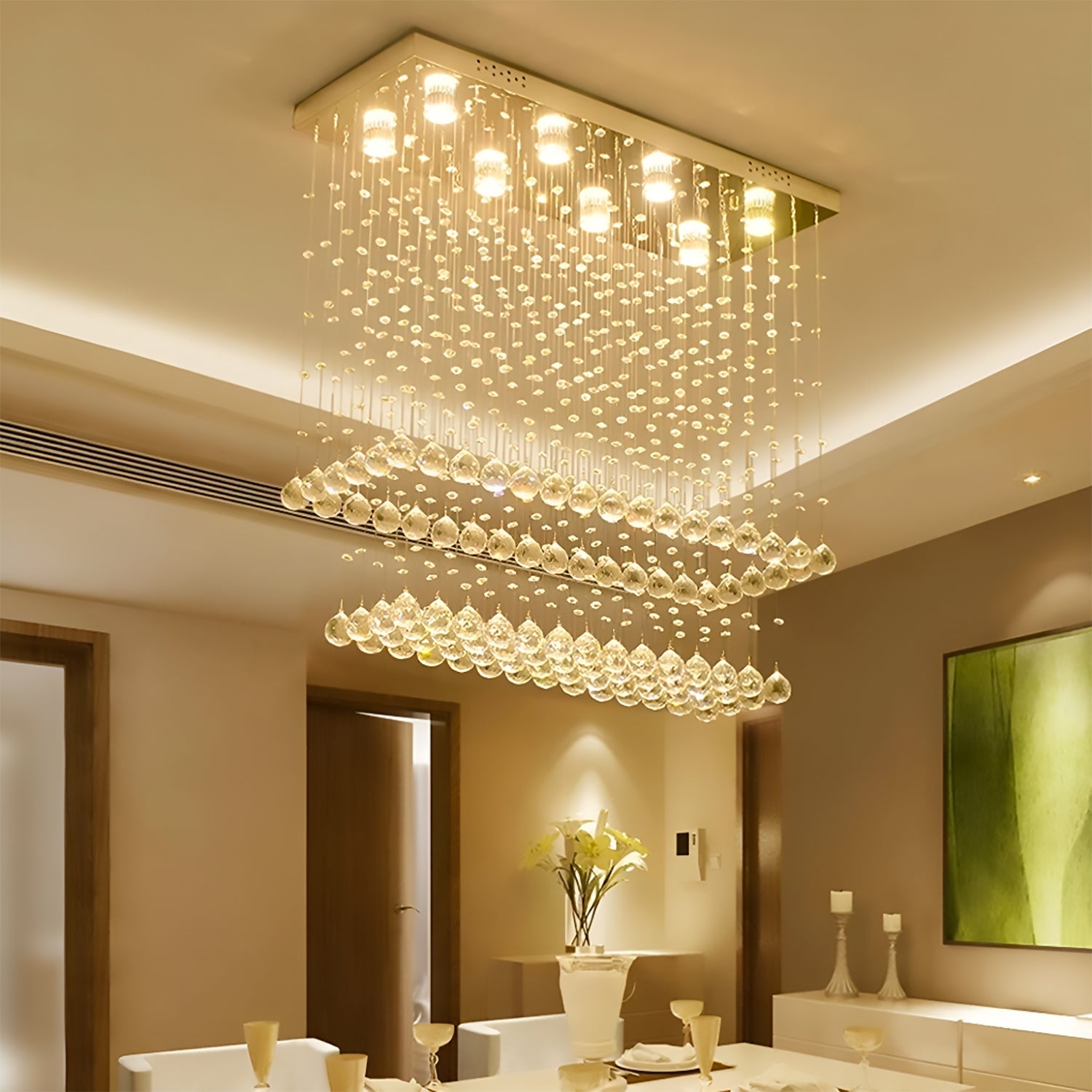 Contemporary Rectangular Crystal Chandelier Ceiling Light