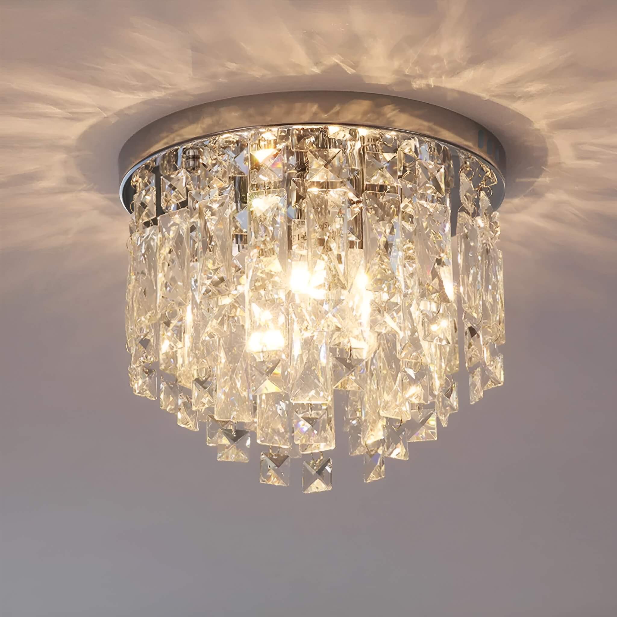 Contemporary Round Crystal Bedroom Chandelier - Flush Mount Ceiling Lights