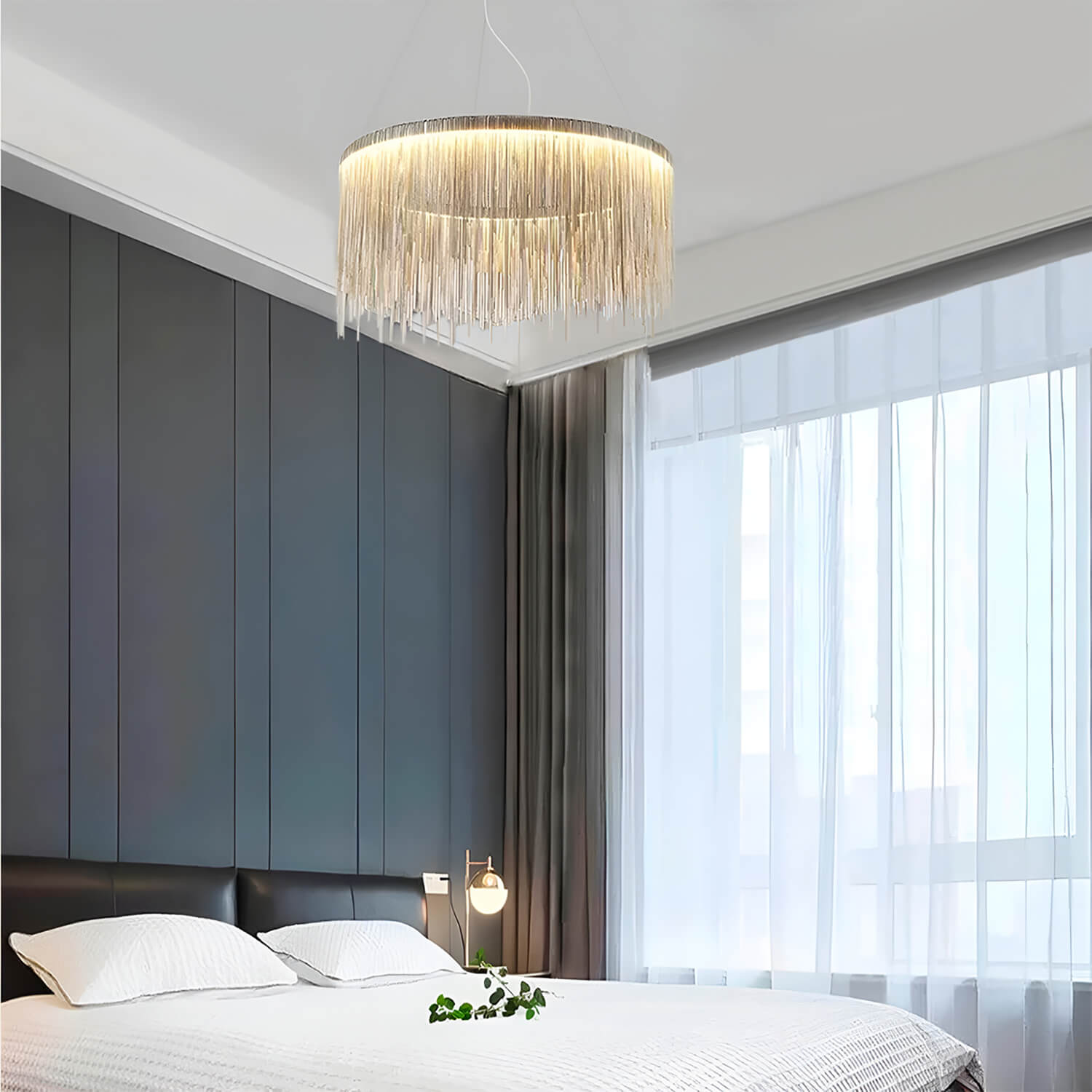 Contemporary Round Linear Aluminum Chandelier