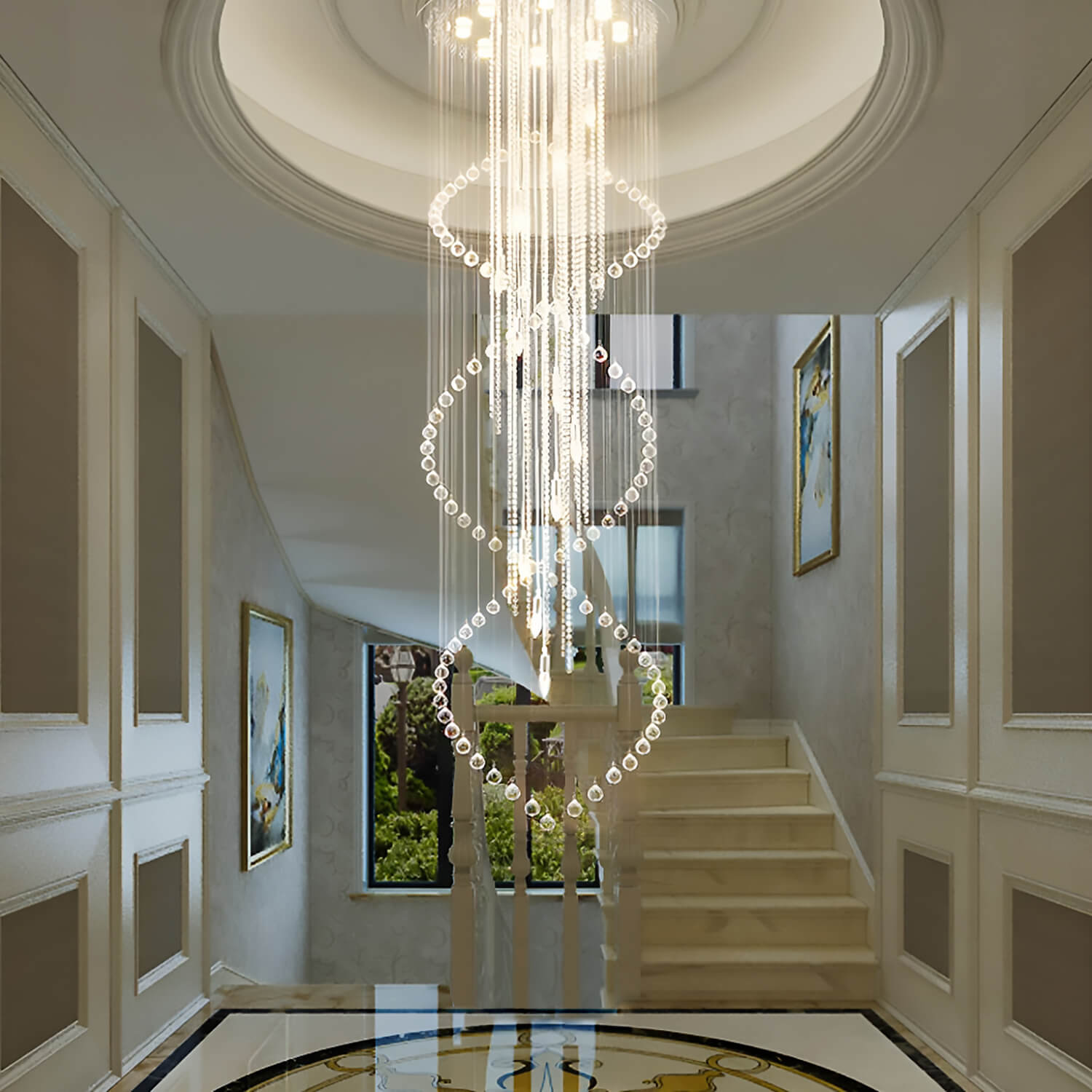 Double Spiral Raindrop Crystal Chandelier - Flush Mount Ceiling Light