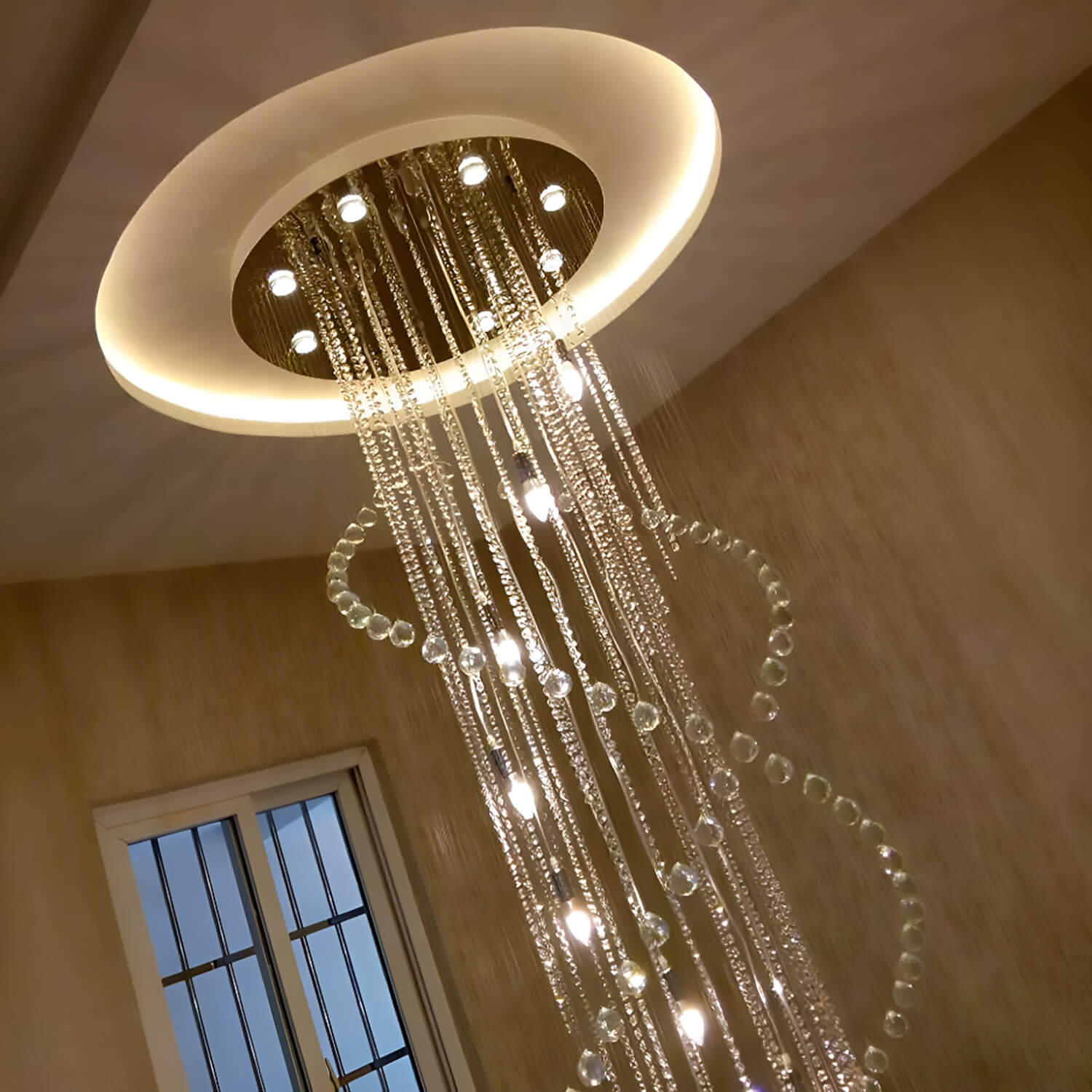 Double Spiral Raindrop Crystal Chandelier - Flush Mount Ceiling Light