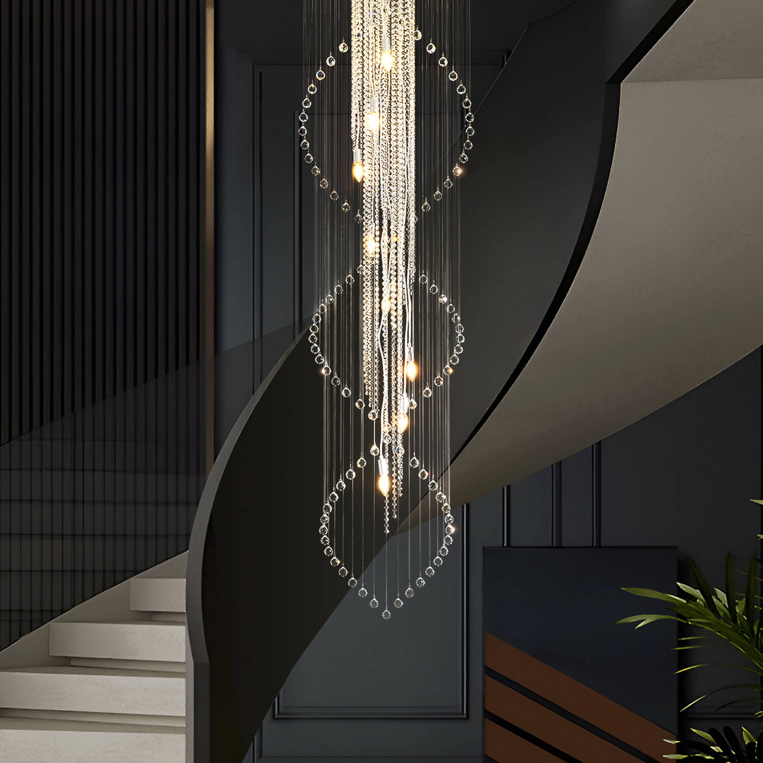 Double Spiral Raindrop Crystal Chandelier - Flush Mount Ceiling Light