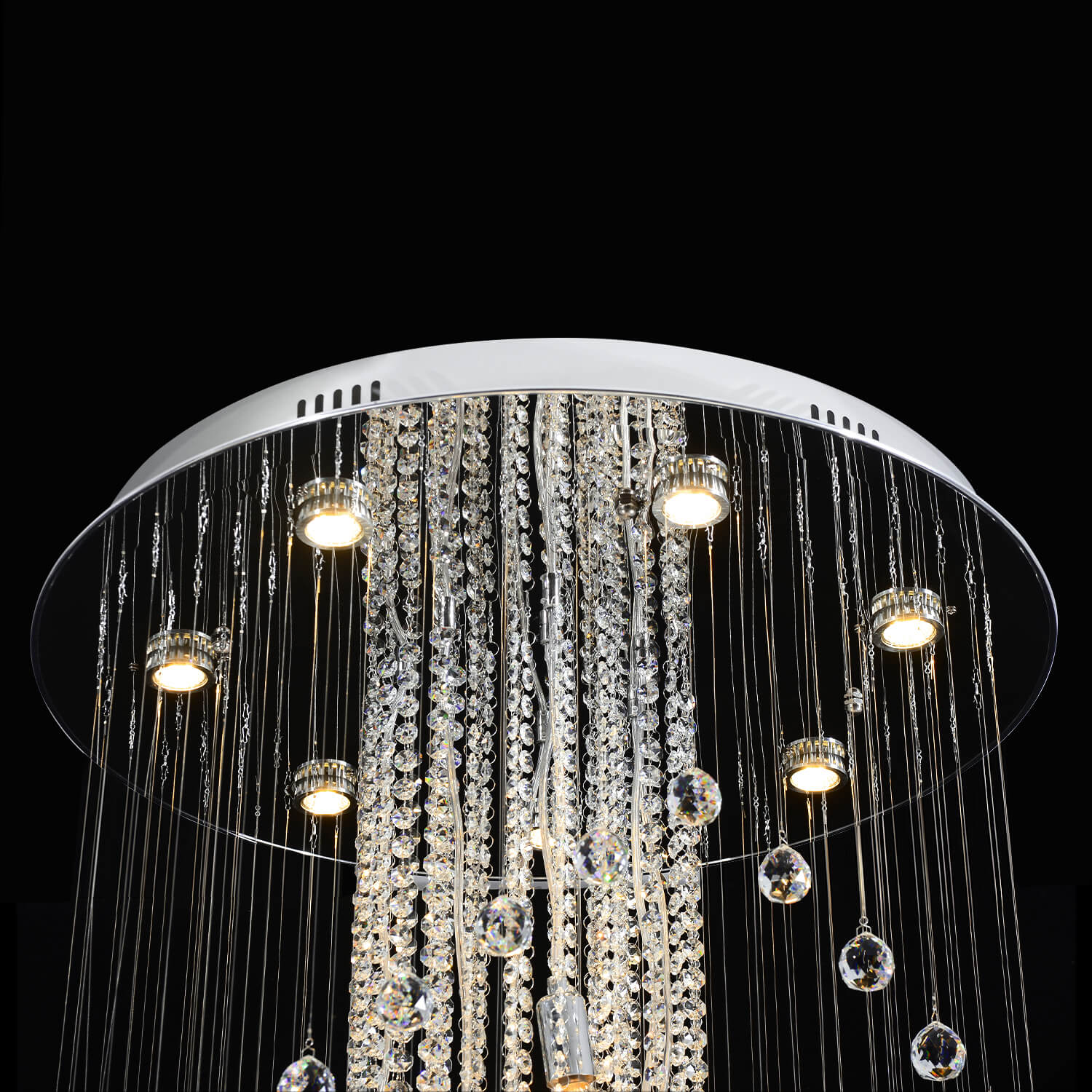 Double Spiral Raindrop Crystal Chandelier - Flush Mount Ceiling Light