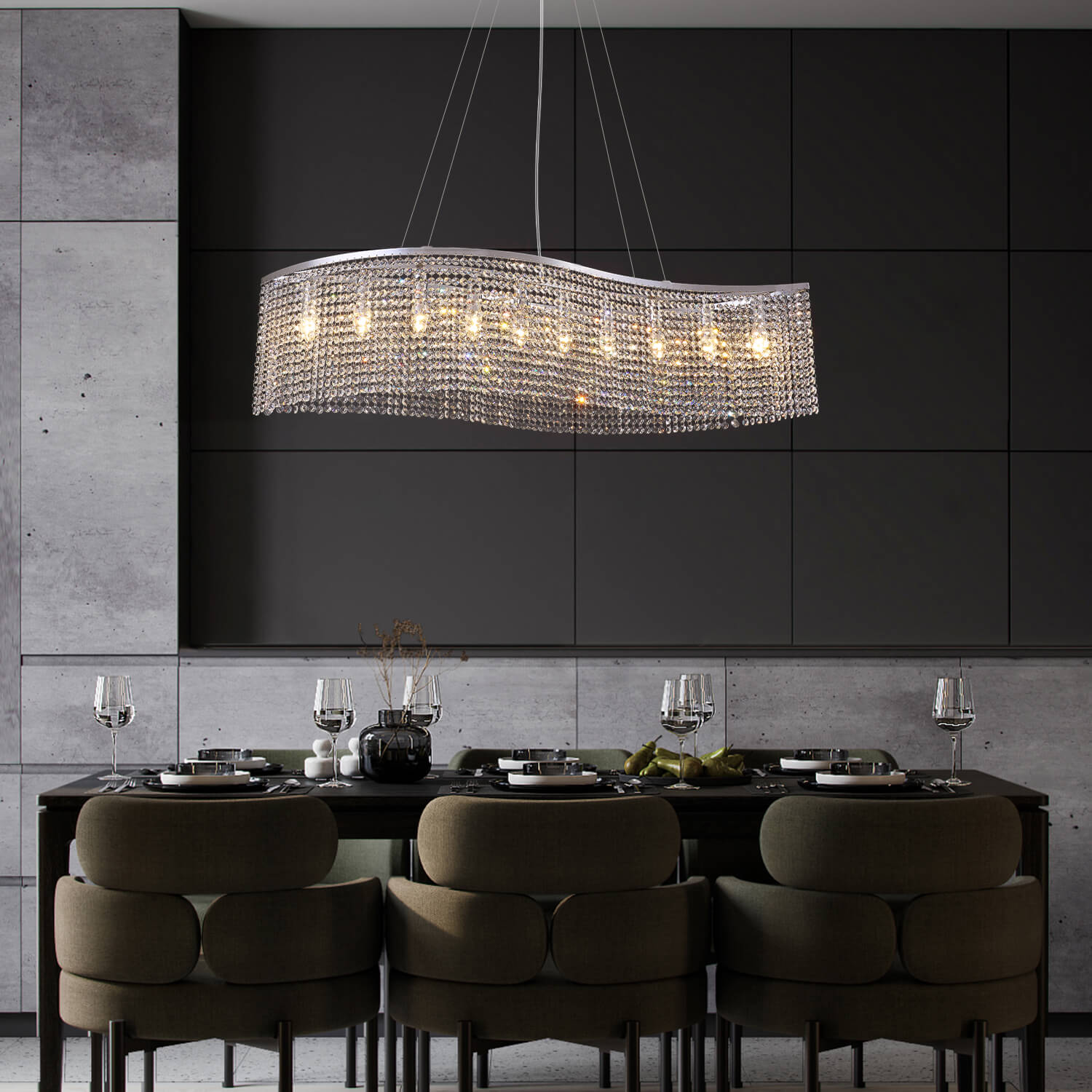 Elegant Wave Crystal Raindrop Chandelier - Pendant Light