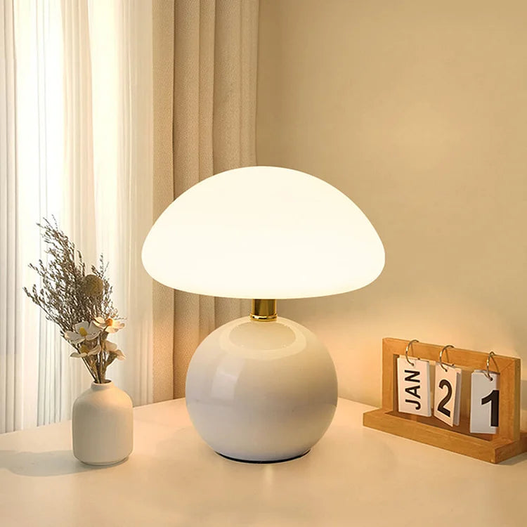 Chateau French Cream Ceramic Mushroom Table Lamp – Bauhaus-Inspired Design