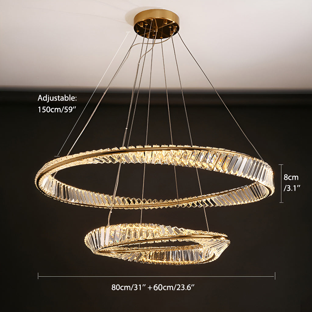 Gold Irregular Ring Crystal LED Chandelier - Multiple Ring Options