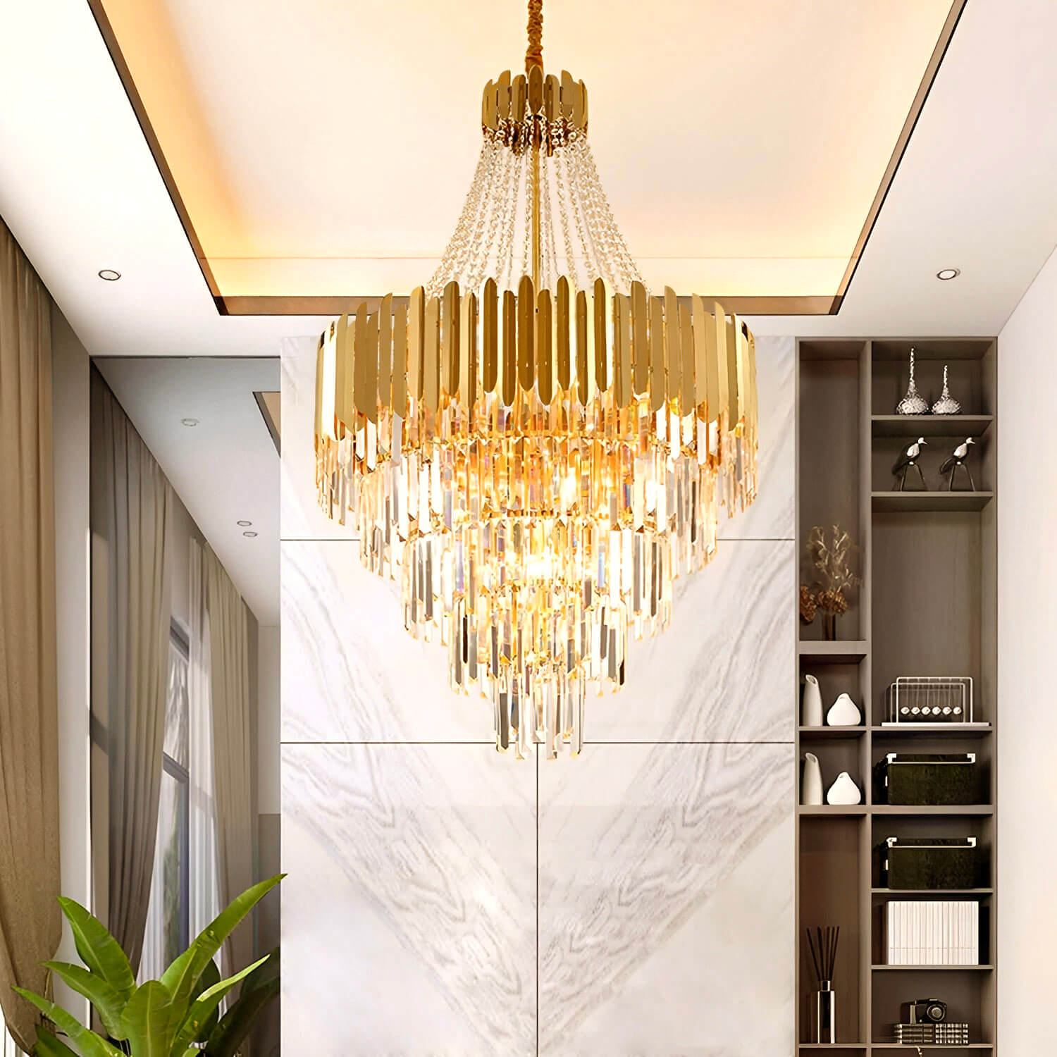 Golden Modern Luxury Crystal Chandelier For Foyer and Entryway