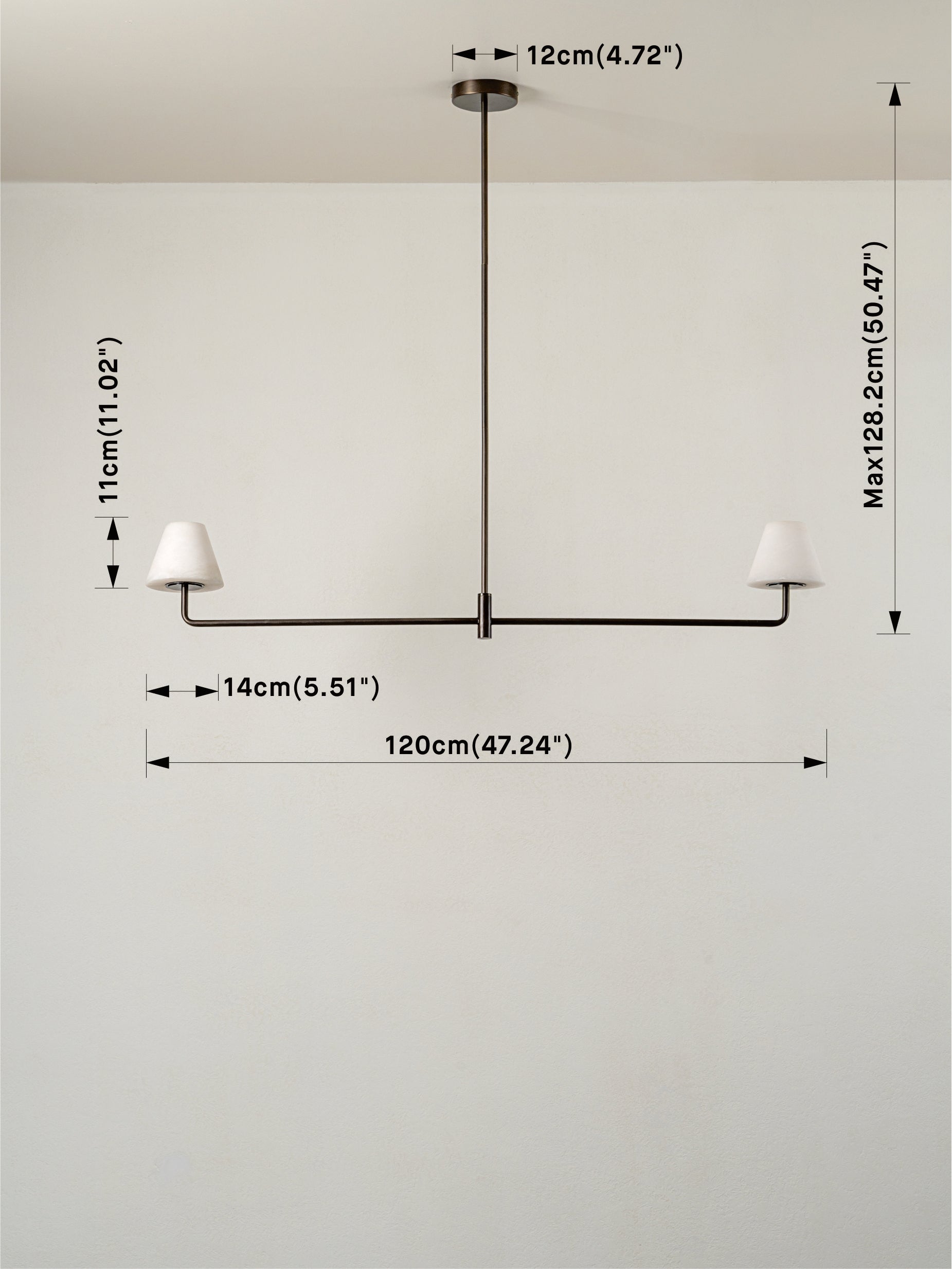 Alba - 2 light alabaster and bronze bar ceiling pendant