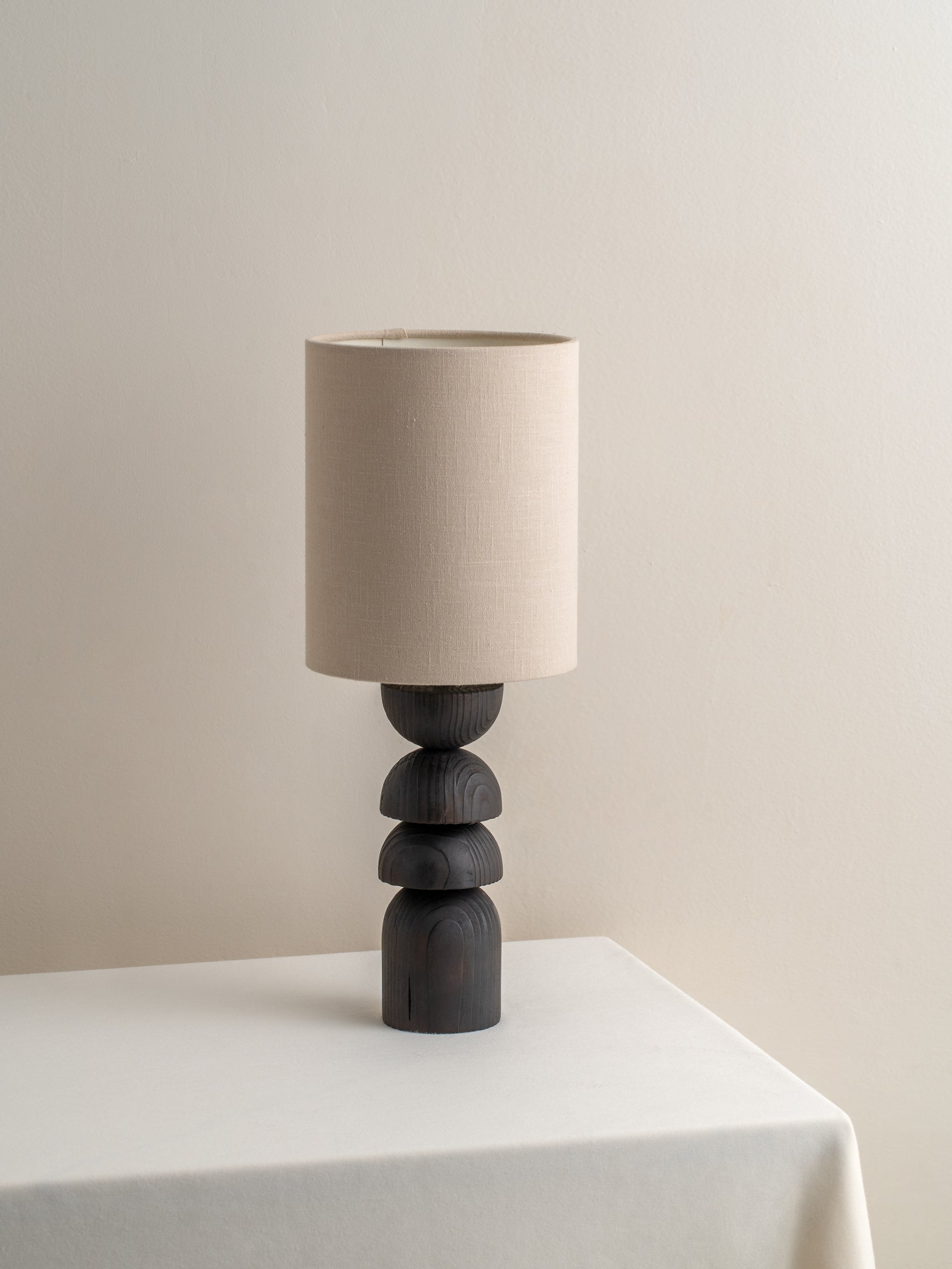 Aska - small charred wood and natural linen table lamp