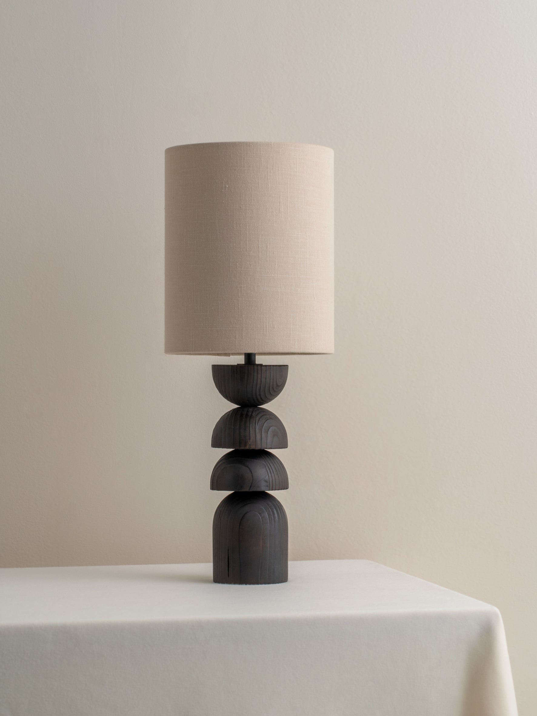 Aska - small charred wood and natural linen table lamp